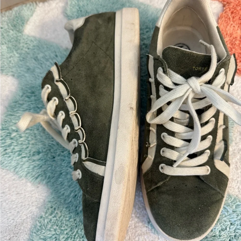 Tory Burch Olive Suede Sneakers